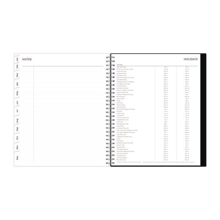 Analeis Monthly Planner, Floral Artwork, 10 x 8, White/Black/Coral Cover, 12-Month (Jan to Dec): 2025