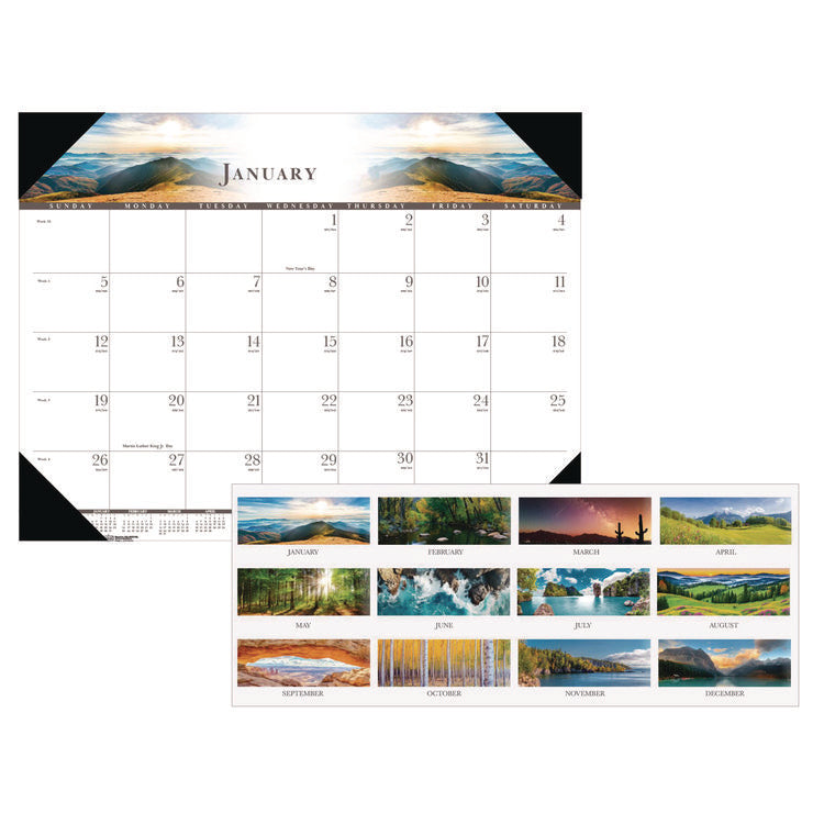 Recycled Full-Color Monthly Desk Pad Calendar, Nature Photography, 22 x 17, Black Binding/Corners,12-Month (Jan to Dec): 2025
