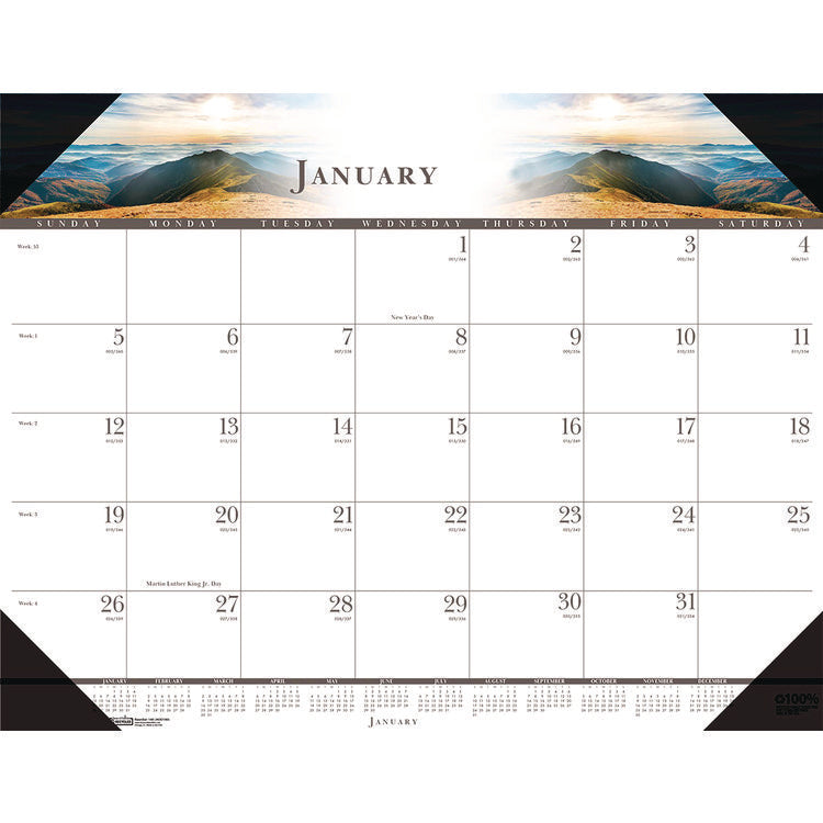 Recycled Full-Color Monthly Desk Pad Calendar, Nature Photography, 22 x 17, Black Binding/Corners,12-Month (Jan to Dec): 2025