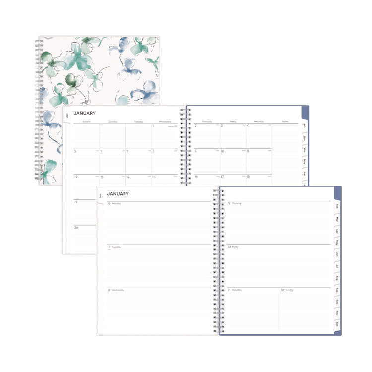 Lindley Weekly/Monthly Planner, Floral Artwork, 11 x 8.5, White/Blue/Green Cover, 12-Month (Jan to Dec): 2025