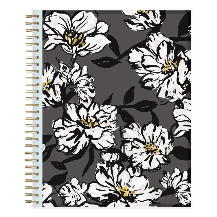 Baccara Dark Monthly Planner, Floral Artwork, 10 x 8, Gray/Black/Gold Cover, 12-Month (Jan to Dec): 2025