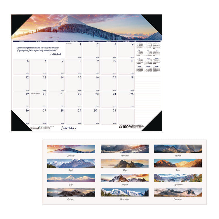 Earthscapes Recycled Monthly Desk Pad Calendar, Mountains of the World Photos, 22 x 17, Black Corners,12-Month(Jan-Dec): 2025