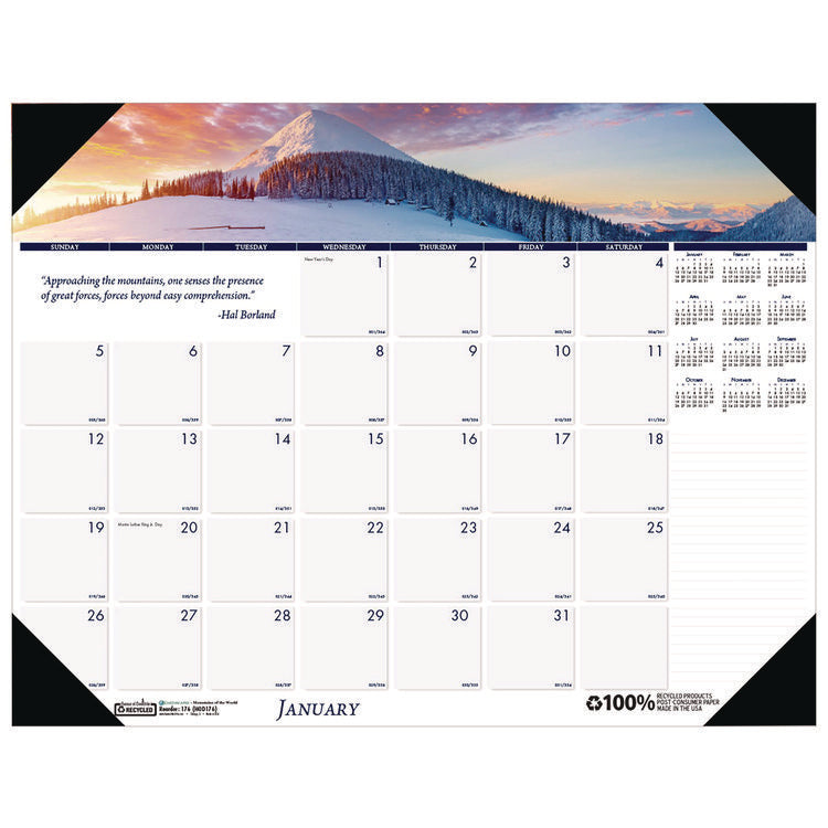Earthscapes Recycled Monthly Desk Pad Calendar, Mountains of the World Photos, 22 x 17, Black Corners,12-Month(Jan-Dec): 2025