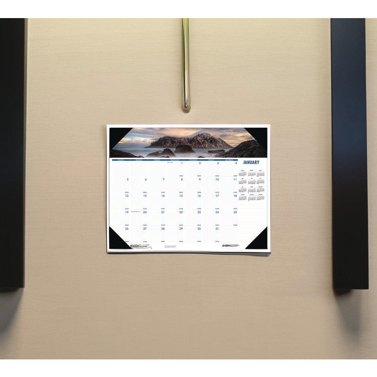 Earthscapes Recycled Monthly Desk Pad Calendar, Coastlines Photos, 22 x 17, Black Binding/Corners,12-Month (Jan-Dec): 2025