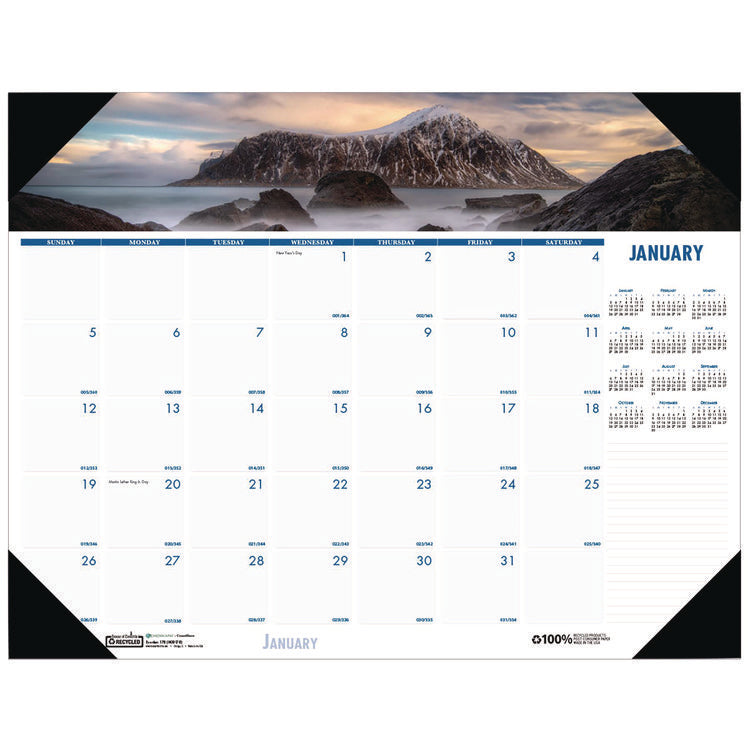 Earthscapes Recycled Monthly Desk Pad Calendar, Coastlines Photos, 18.5 x 13, Black Binding/Corners,12-Month (Jan-Dec): 2025