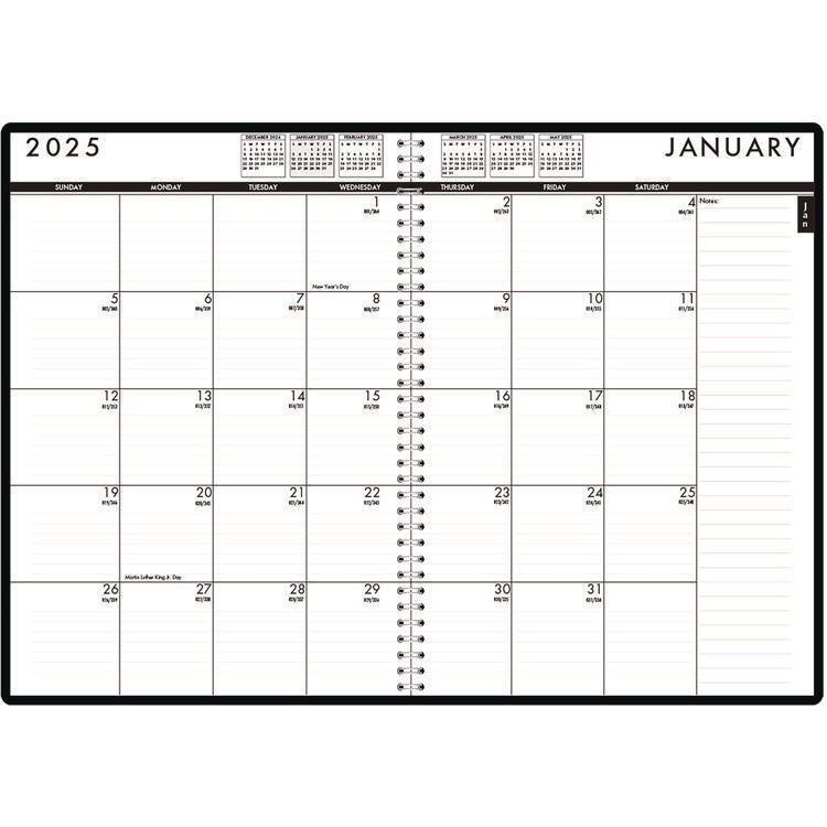 24/7 Recycled Daily Appointment Book/Monthly Planner, 10 x 7, Black Cover, 12-Month (Jan to Dec): 2025