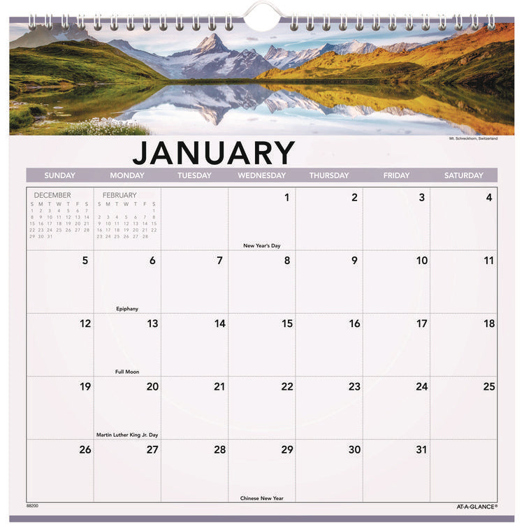 Landscape Monthly Wall Calendar, Landscapes Photography, 12 x 12, White/Multicolor Sheets, 12-Month (Jan to Dec): 2025
