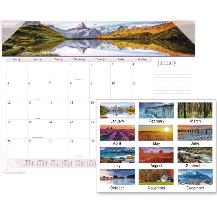 Landscape Panoramic Desk Pad, Landscapes Photography, 22 x 17, White Sheets, Clear Corners, 12-Month (Jan to Dec): 2025