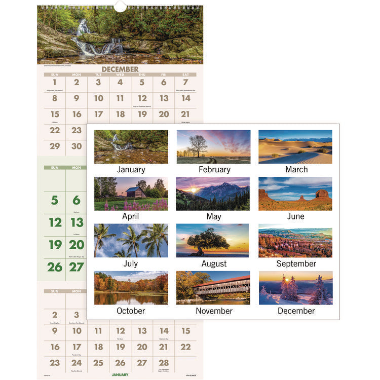 Scenic Three-Month Wall Calendar, Landscape Photography, 12 x 27, White Sheets, 14-Month: Dec 2024 to Jan 2026