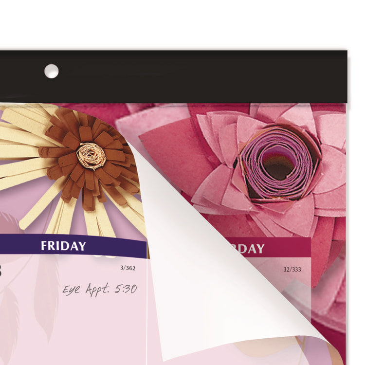 Paper Flowers Desk Pad, Floral Artwork, 22 x 17, Black Binding, Clear Corners, 12-Month (Jan to Dec): 2025