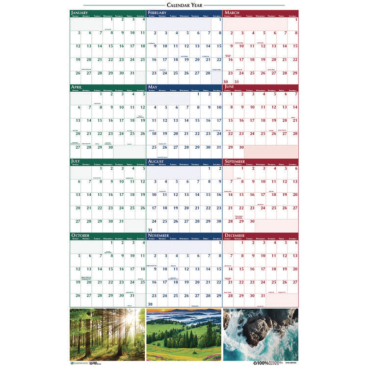 Earthscapes Recycled Reversible/Erasable Yearly Wall Calendar, Nature Photos, 24 x 37, White Sheets, 12-Month (Jan-Dec): 2025