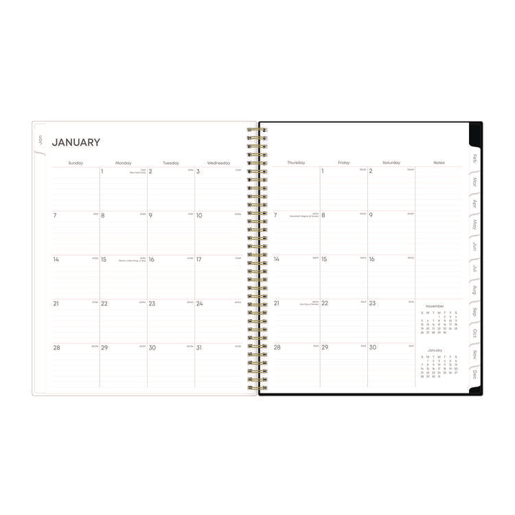 Nevaeh Weekly/Monthly Planner, Floral Artwork, 11 x 8.5, Black/Multicolor Cover, 12-Month (Jan to Dec): 2025