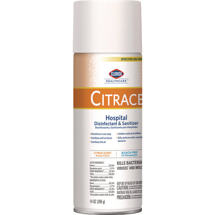Citrace Hospital Disinfectant and Sanitizer, Citrus, 14 oz Aerosol Spray, 12/Carton