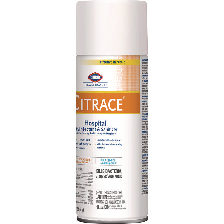 Citrace Hospital Disinfectant and Sanitizer, Citrus, 14 oz Aerosol Spray, 12/Carton