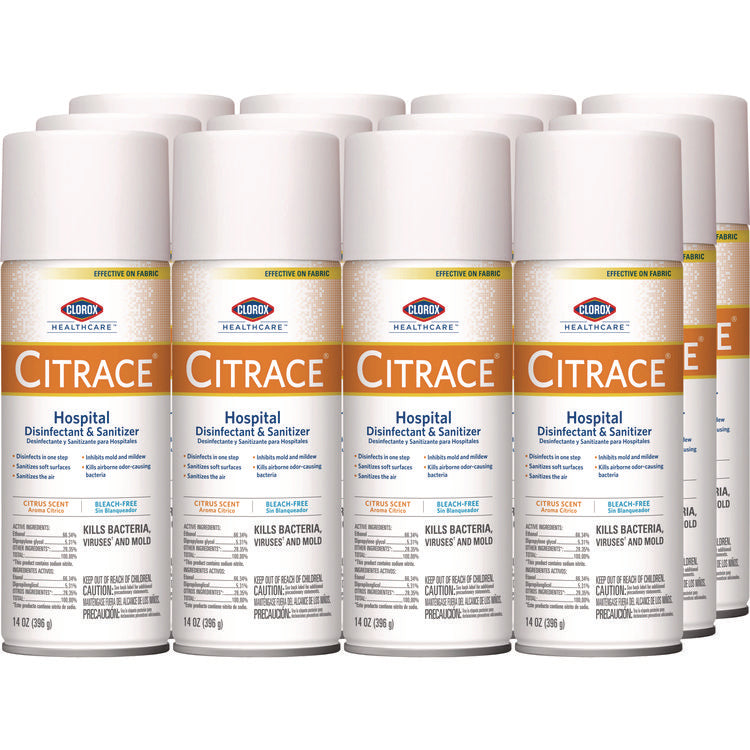 Citrace Hospital Disinfectant and Sanitizer, Citrus, 14 oz Aerosol Spray, 12/Carton