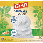 ForceFlex Kitchen Drawstring Trash Bags, 13 gal, Gain Original Scent, 24 x 27.38, White, 80/Box