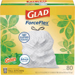 ForceFlex Kitchen Drawstring Trash Bags, 13 gal, Gain Original Scent, 24 x 27.38, White, 80/Box