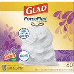 ForceFlex Kitchen Drawstring Trash Bags, 13 gal, Gain Lavender Scent, 24 x 27.38, White, 80 Bags/Box, 3 Boxes/Carton