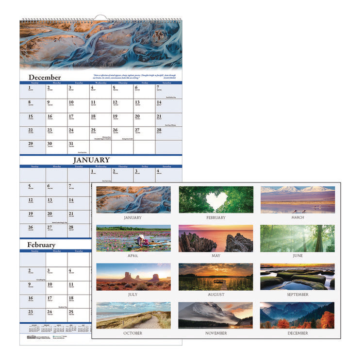 Earthscapes Recycled 3-Month Vertical Wall Calendar, Scenic Photography, 8 x 17, White Sheets, 14-Month: Dec 2024 to Jan 2026