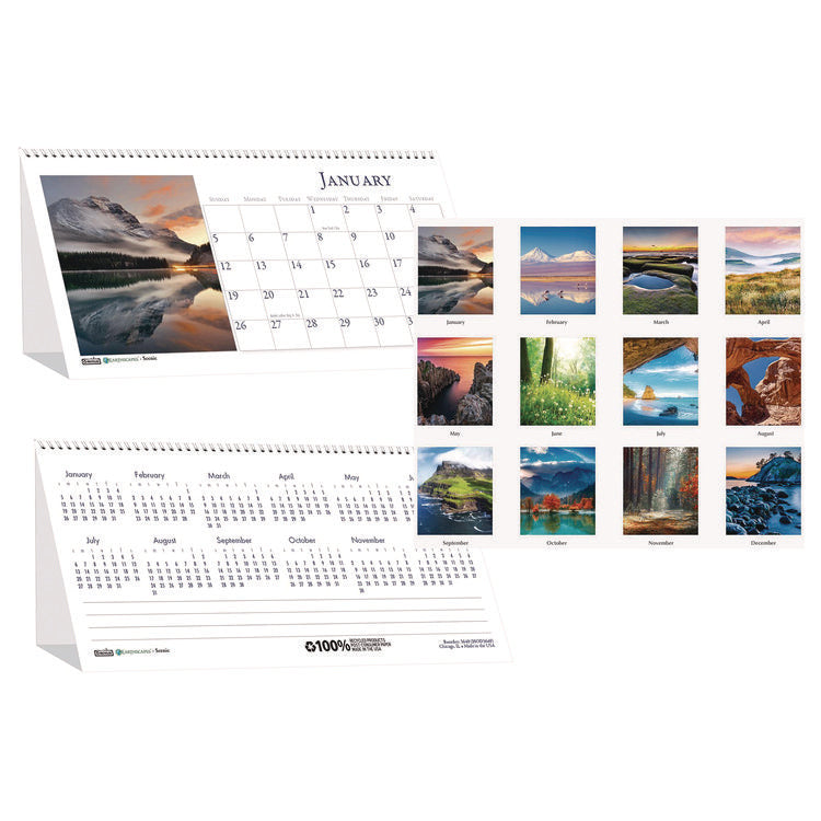 Earthscapes Recycled Desk Tent Monthly Calendar, Scenic Photography, 8.5 x 4.5, White Sheets, 12-Month (Jan to Dec): 2025