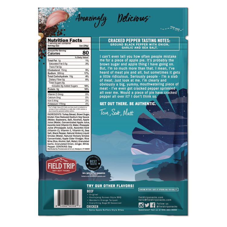 Turkey Jerky, Cracked Pepper Turkey, 1 oz Bag, 12 Bags/Carton