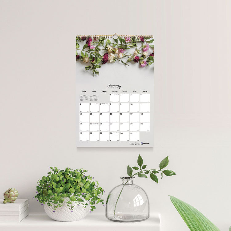 Romantic Wall Calendar, Floral Photography, 12 x 17, White/Multicolor Sheets, 12-Month (Jan to Dec): 2025