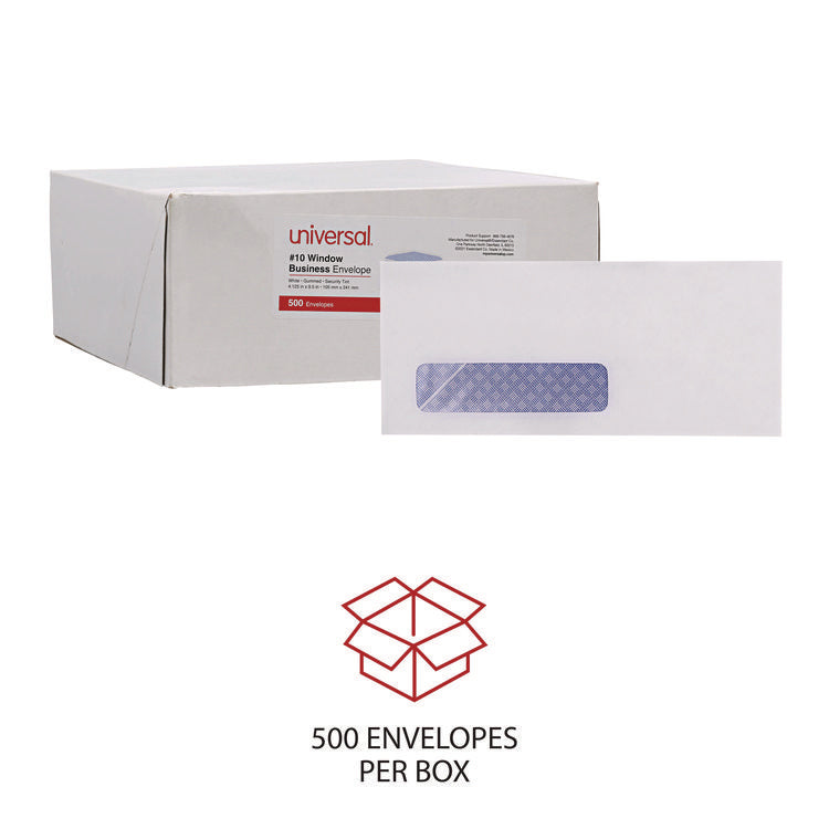Open-Side Security Tint Business Envelope, 1 Window, #10, Commercial Flap, Gummed Closure, 4.13 x 9.5, White, 500/Box