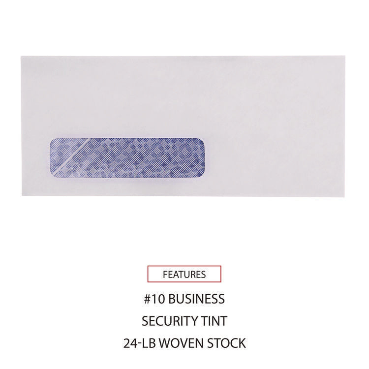 Open-Side Security Tint Business Envelope, 1 Window, #10, Commercial Flap, Gummed Closure, 4.13 x 9.5, White, 500/Box