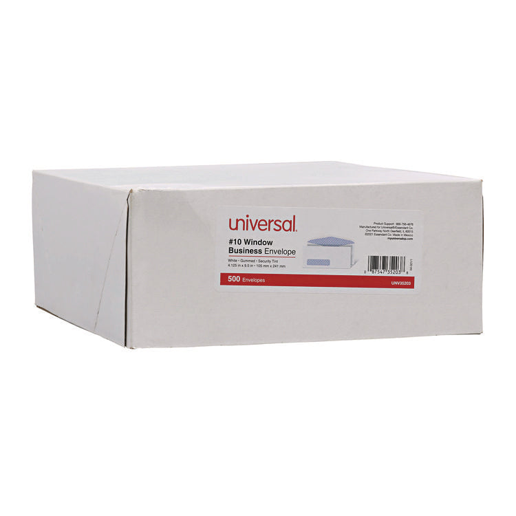 Open-Side Security Tint Business Envelope, 1 Window, #10, Commercial Flap, Gummed Closure, 4.13 x 9.5, White, 500/Box