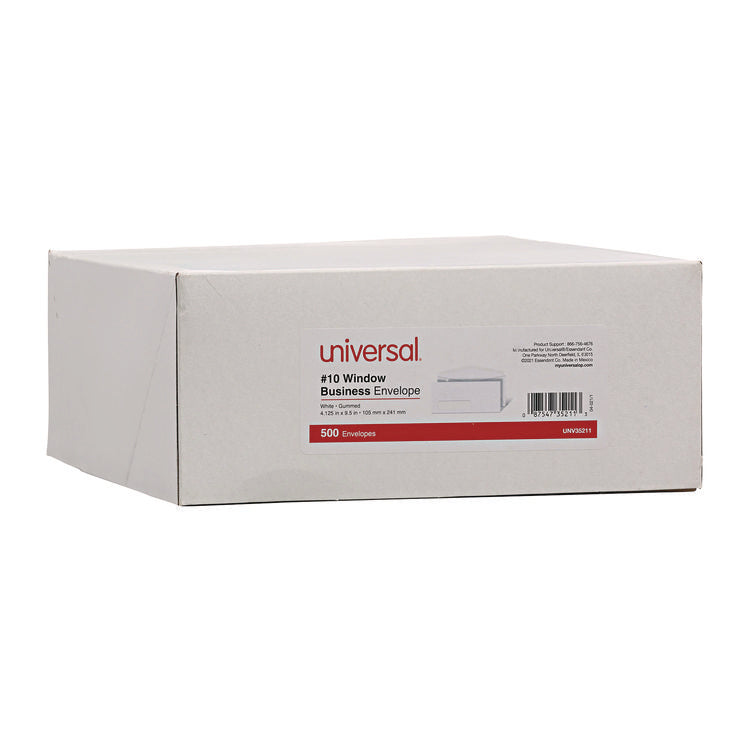 Open-Side Business Envelope, 1 Window, #10, Commercial Flap, Gummed Closure, 4.13 x 9.5, White, 500/Box