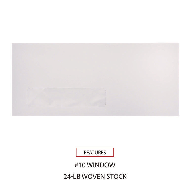 Open-Side Business Envelope, 1 Window, #10, Commercial Flap, Gummed Closure, 4.13 x 9.5, White, 500/Box