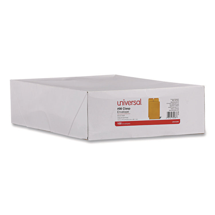 Kraft Clasp Envelope, #98, Square Flap, Clasp/gummed Closure, 10 X 15, Brown Kraft, 100/box