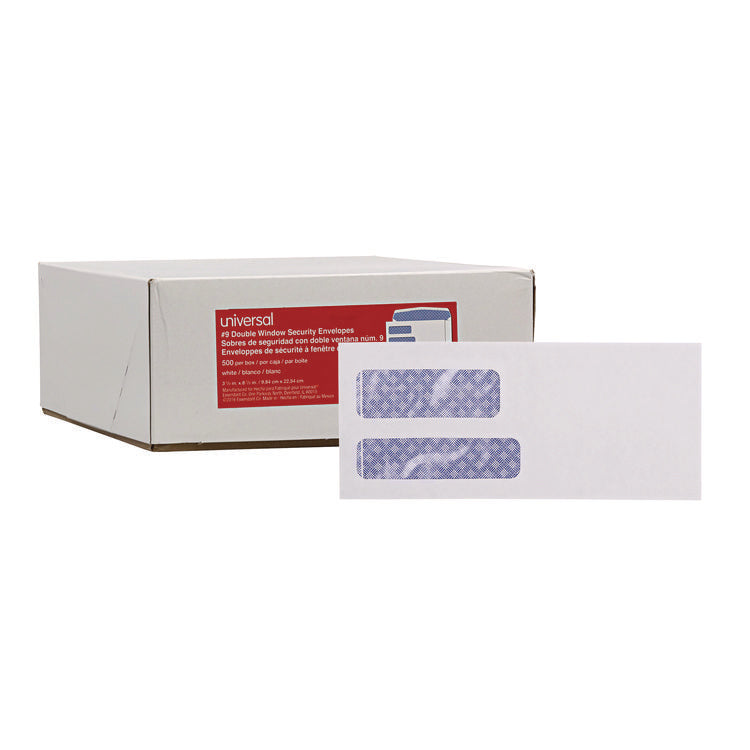Double Window Business Envelope, #9, Commercial Flap, Gummed Closure, 3.88 x 8.88, White, 500/Box