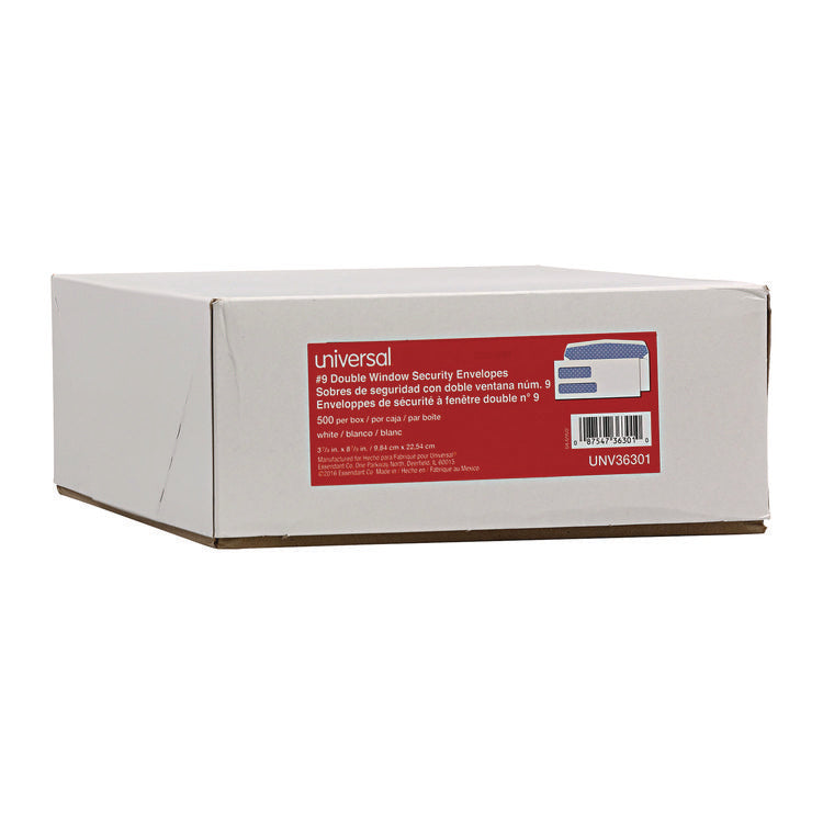 Double Window Business Envelope, #9, Commercial Flap, Gummed Closure, 3.88 x 8.88, White, 500/Box