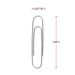 Paper Clips, Jumbo, Smooth, Silver, 100 Clips/Box, 10 Boxes/Pack