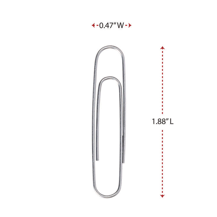 Paper Clips, Jumbo, Smooth, Silver, 100 Clips/Box, 10 Boxes/Pack