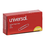 Paper Clips, Jumbo, Smooth, Silver, 100 Clips/Box, 10 Boxes/Pack