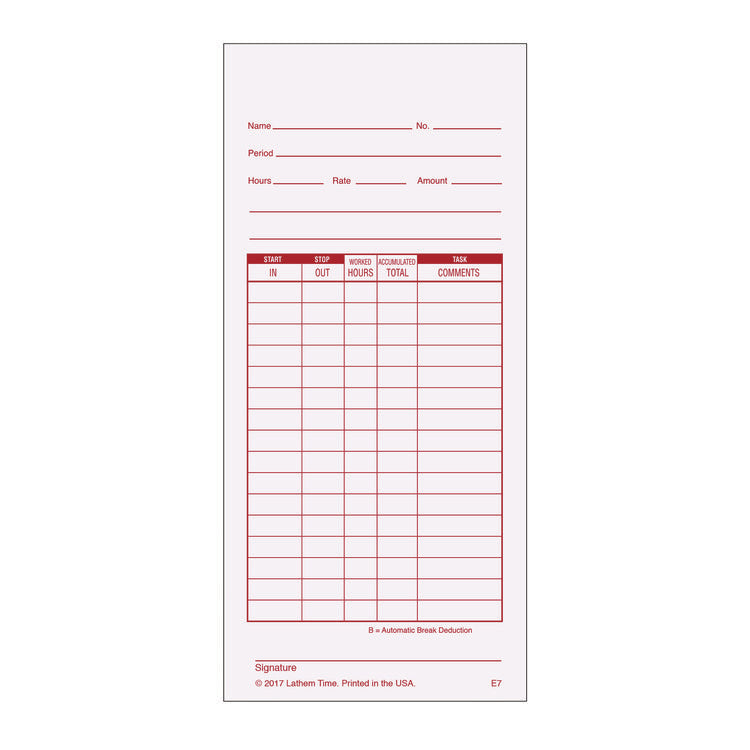 Time Clock Cards For Lathem Time 7000e, Two Sides, 3.5 X 7.25, 100/pack