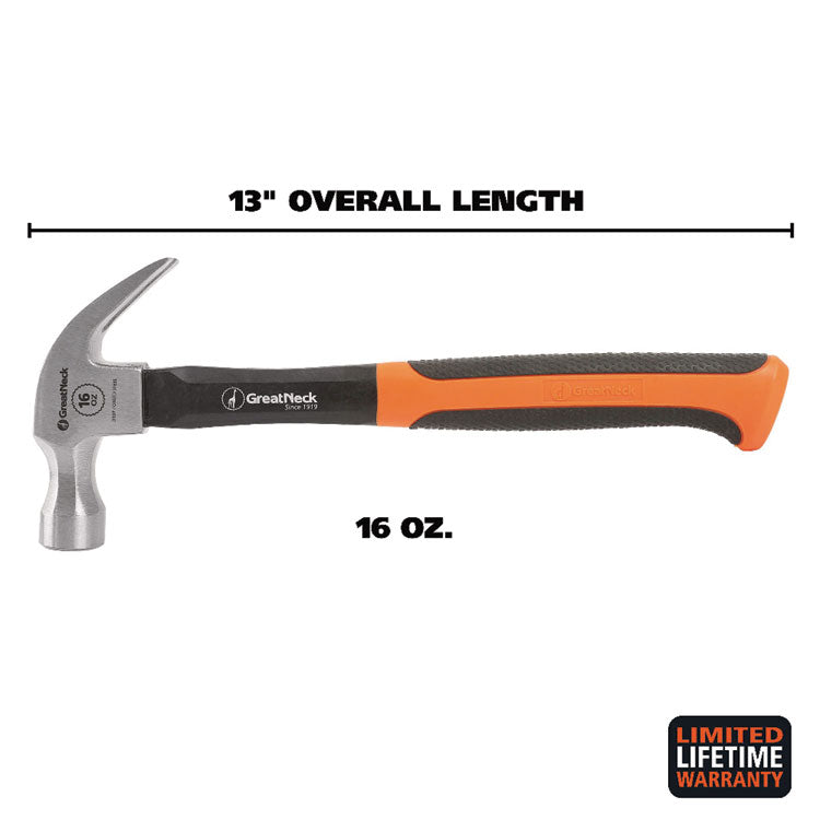 16 oz Claw Hammer with High-Visibility Orange Fiberglass Handle