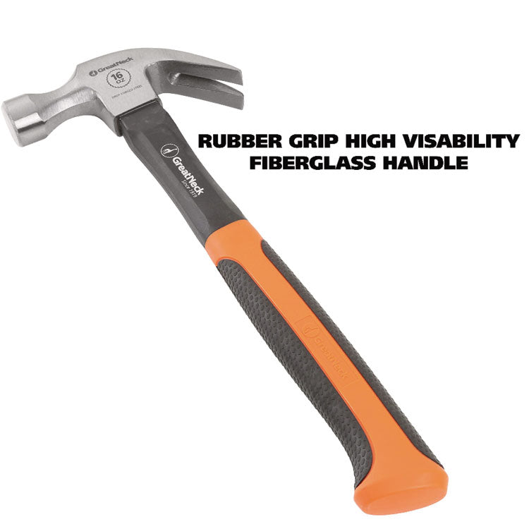 16 oz Claw Hammer with High-Visibility Orange Fiberglass Handle