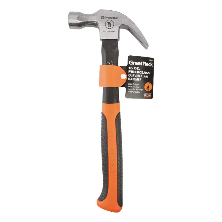 16 oz Claw Hammer with High-Visibility Orange Fiberglass Handle