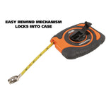 English Rule Measuring Tape, 0.38" x 100 ft, Steel, Yellow