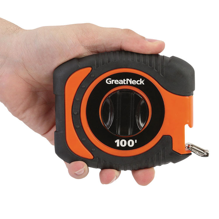 English Rule Measuring Tape, 0.38" x 100 ft, Steel, Yellow