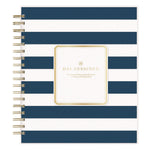 Day Designer Navy Stripe Daily/Monthly Planner, Horizontal Stripe Artwork, 10 x 8, Navy/White Cover, 12-Month (Jan-Dec): 2025
