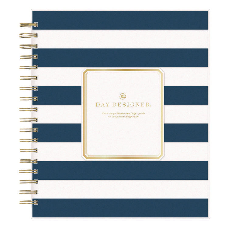 Day Designer Navy Stripe Daily/Monthly Planner, Horizontal Stripe Artwork, 10 x 8, Navy/White Cover, 12-Month (Jan-Dec): 2025