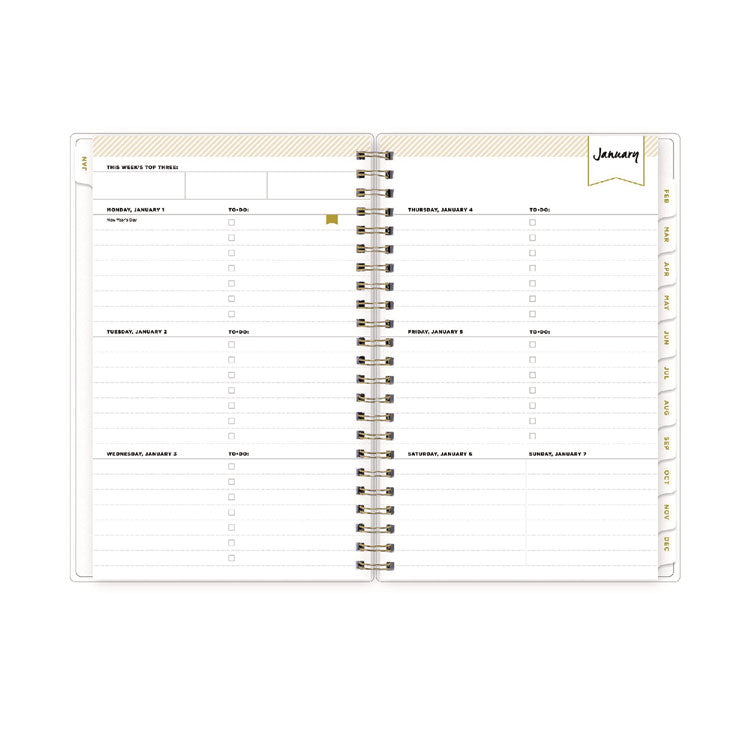 Day Designer Tile Weekly/Monthly Planner, Geometric Artwork, 8 x 5, Blue/White Cover, 12-Month (Jan to Dec): 2025