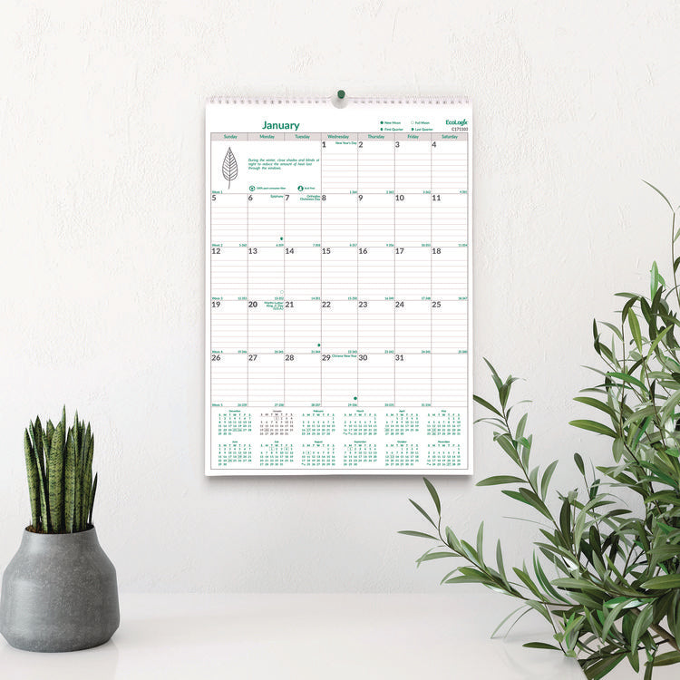 EcoLogix Monthly Wall Calendar, EcoLogix Artwork, 12 x 17, White/Green Sheets, 12-Month (Jan to Dec): 2025