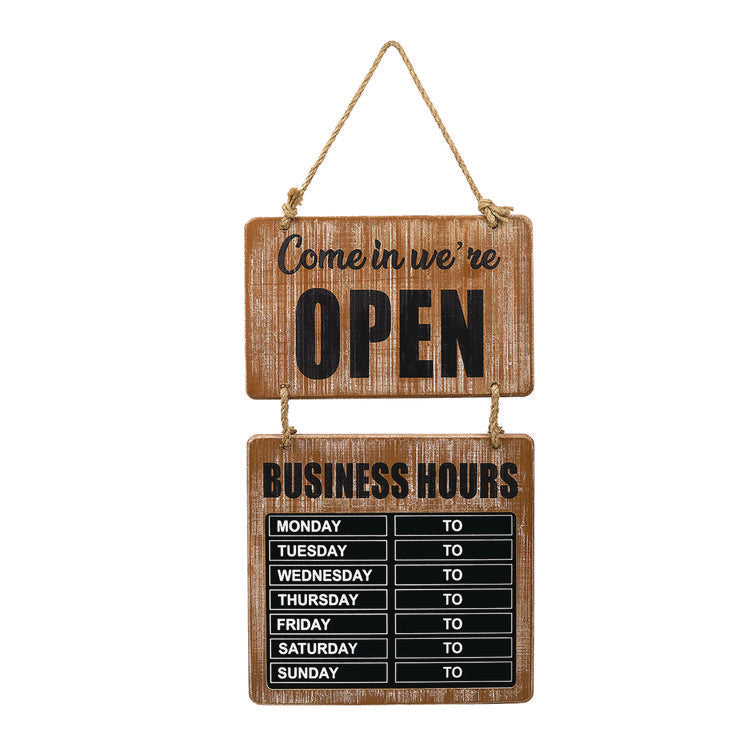 Business Hours Outdoor Sign, 9.75 x 22.5, Brown Face, Black/White Lettering, Chalkboard