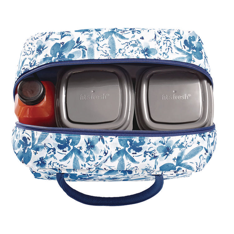 Simplified Lunch Bag, 9 x 6 x 10, Blue Floral