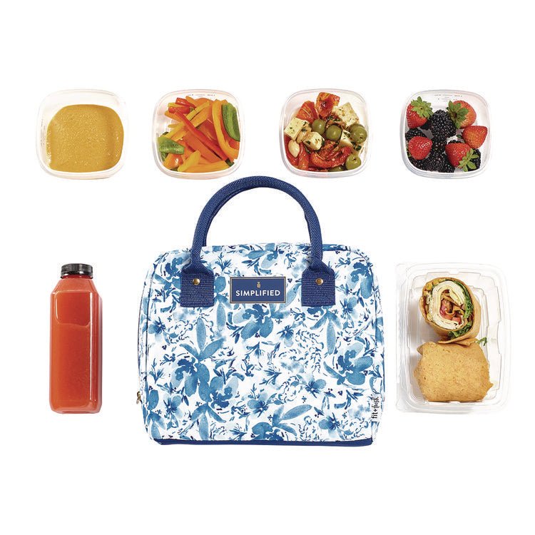 Simplified Lunch Bag, 9 x 6 x 10, Blue Floral